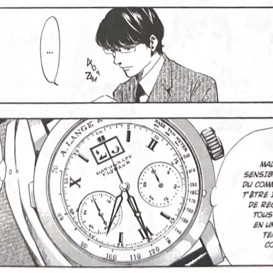 Dans le Manga les Gouttes de Dieu, Issei Tomine porte un Datograph A. Lange &amp; Söhne.