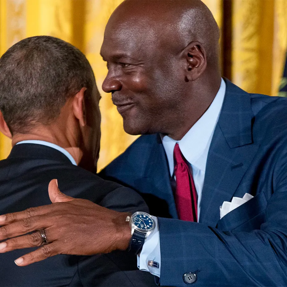 Michael Jordan portant une IWC Pilot en platine